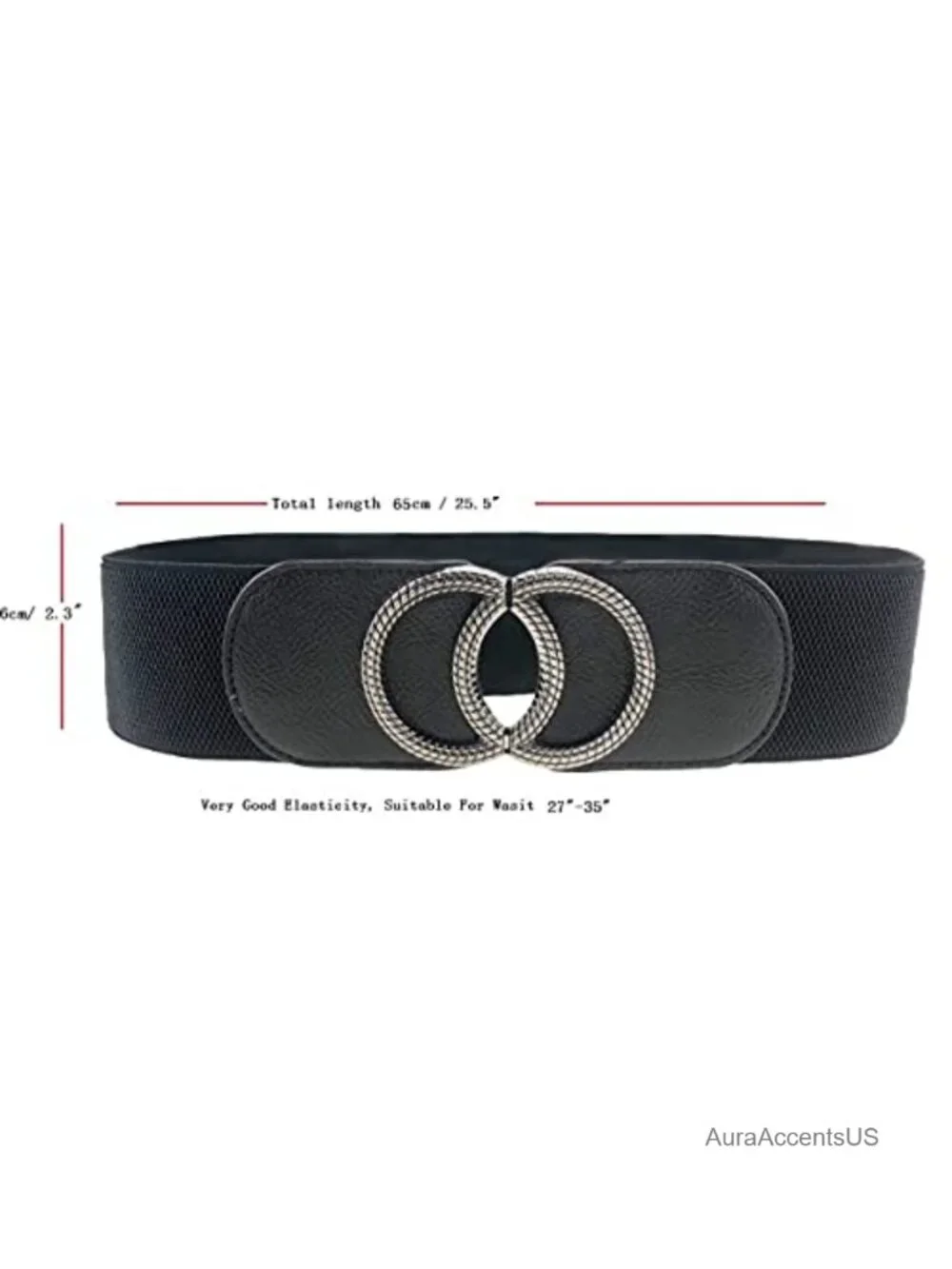 Vintage Wide Elastic Stretch Waist Belt with Metal Buckle for Dresses